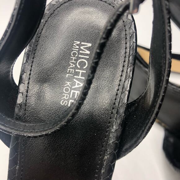 Michael Kors Selena Snake Embossed Leather Platform Sandal Black Size 9 M - Picture 6 of 10